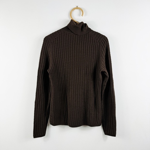 Brooks Brothers cashmere, wool and silk brown cable knit turtleneck sweater - Picture 3 of 11